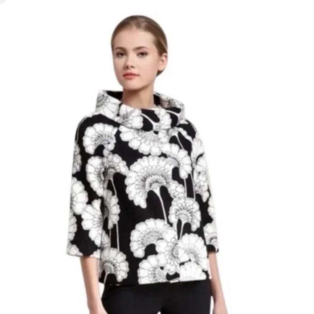 Kate Spade x Florence Broadhurst Black and White Floral Pierce Crop Jacket
